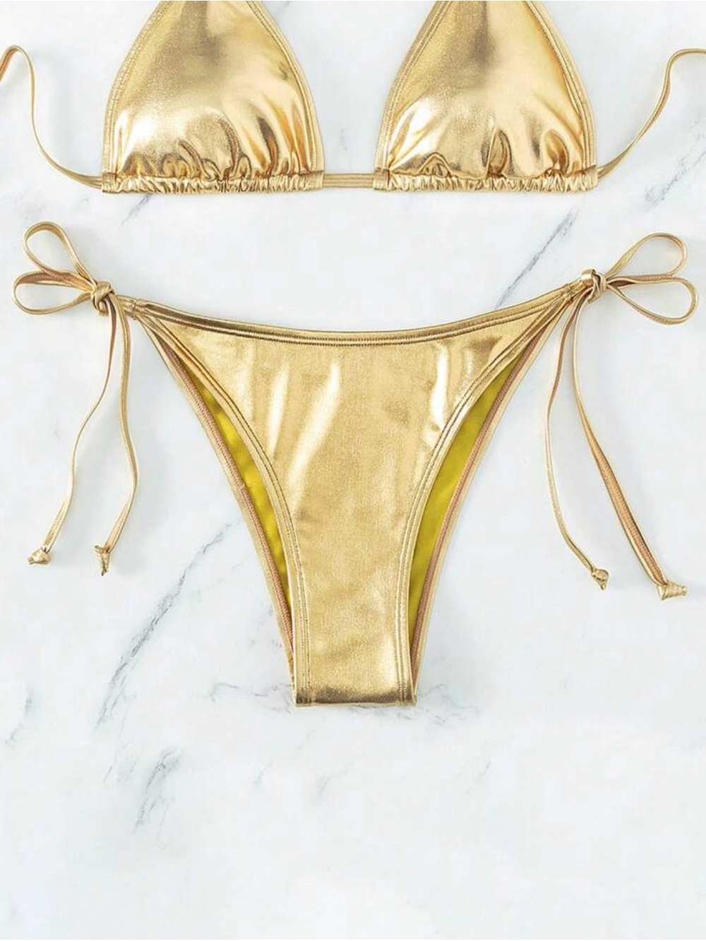 3/$15! Small sz 4 Shimmer Gold String Bikini bottoms Metallic Gold Women's Swim